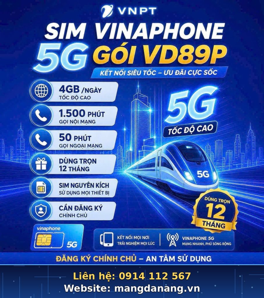 SIM VD89P (Data 4GB/ngày kèm thoại) Vinaphone